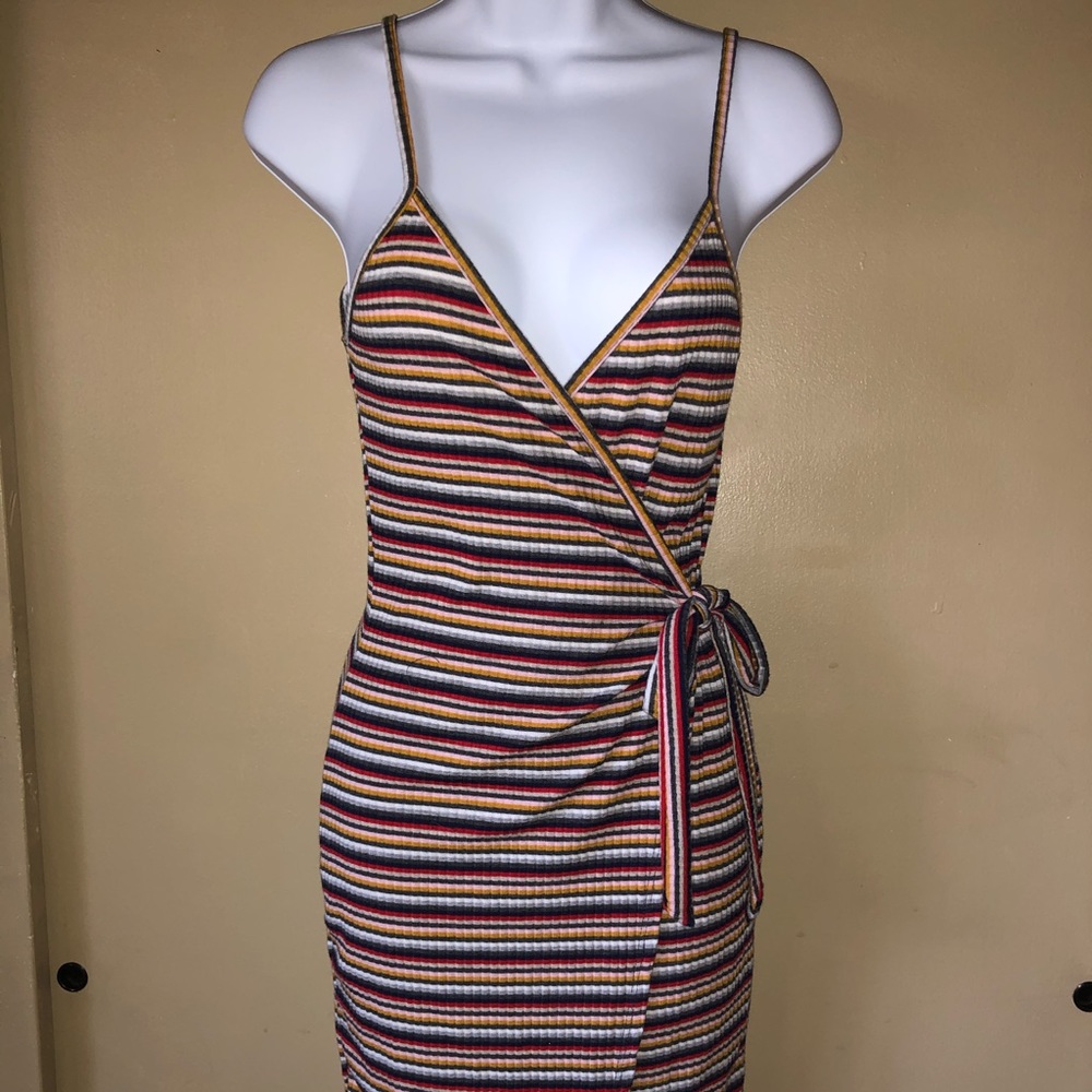 Striped mini wrap dress